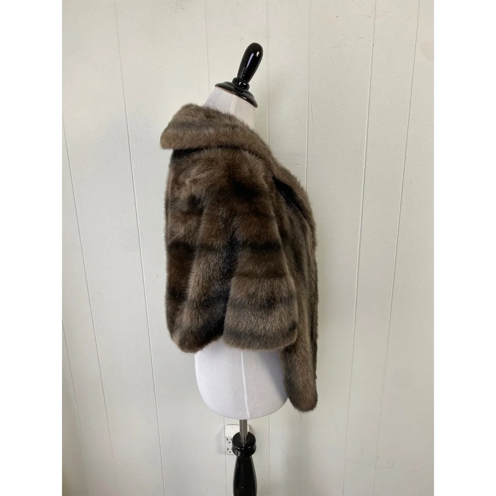 Regina Glenara by Glenoit Vintage Faux Fur Stole Wrap Brown Striped Shawl Collar